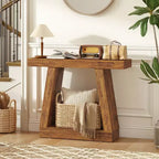HOMCOM Console de Ferme, Table d'Entrée à 2 Niveaux avec Rangement et Plateau Épaissi pour Couloir, Salon, Derrière un Canapé, Marron Foncé