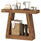 HOMCOM Console de Ferme, Table d'Entrée à 2 Niveaux avec Rangement et Plateau Épaissi pour Couloir, Salon, Derrière un Canapé, Marron Foncé