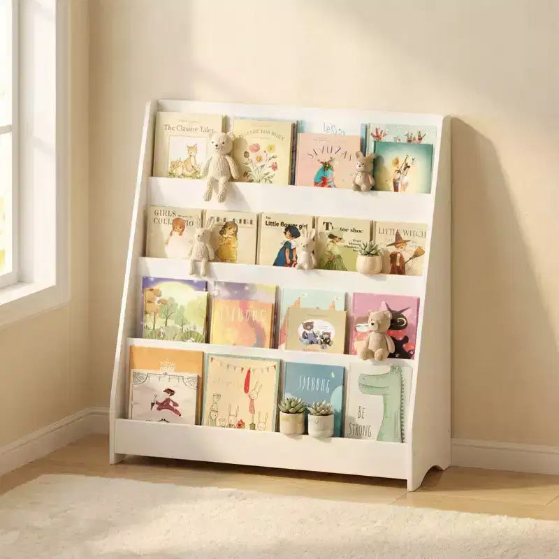 JVNOXK Étagère de Rangement 4 Niveaux pour Enfants, Organisateur de Jouets et Livres pour Tout-Petits, pour Chambre d'Enfant, Salle de Jeux, Salle de Classe, Blanc