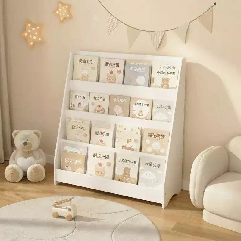 JVNOXK Étagère de Rangement 4 Niveaux pour Enfants, Organisateur de Jouets et Livres pour Tout-Petits, pour Chambre d'Enfant, Salle de Jeux, Salle de Classe, Blanc