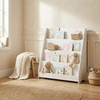 JVNOXK Étagère de Rangement 4 Niveaux pour Enfants, Organisateur de Jouets et Livres pour Tout-Petits, pour Chambre d'Enfant, Salle de Jeux, Salle de Classe, Blanc