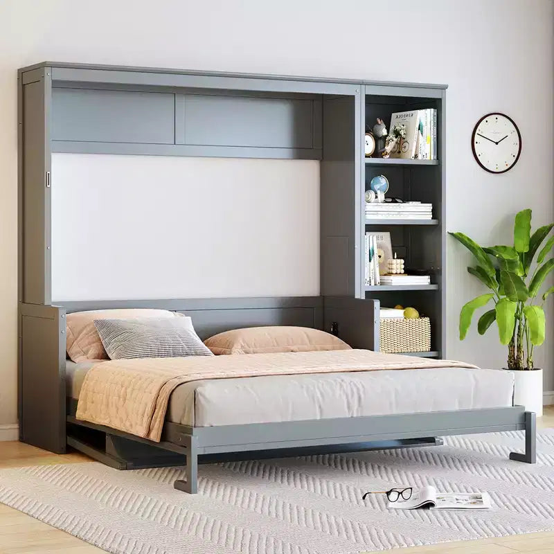Lit escamotable Queen Size FAMYYT avec bureau et étagère, montage facile