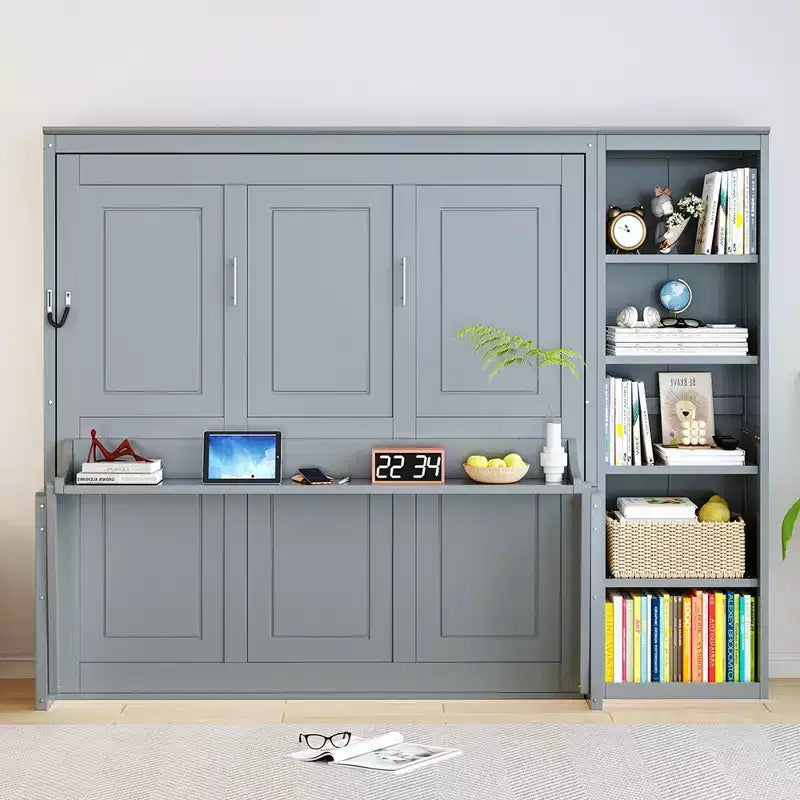 Lit escamotable Queen Size FAMYYT avec bureau et étagère, montage facile
