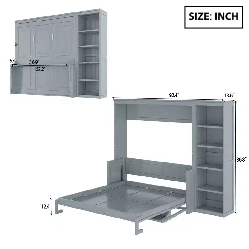 Lit escamotable Queen Size FAMYYT avec bureau et étagère, montage facile