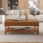 JVNOXK 47.24 Vintage Brown Lift Top Coffee Table, Tool-Free Assembly Solid Wood with Fluted Details & Solid Roman Legs, Classic Lift-Top Desk