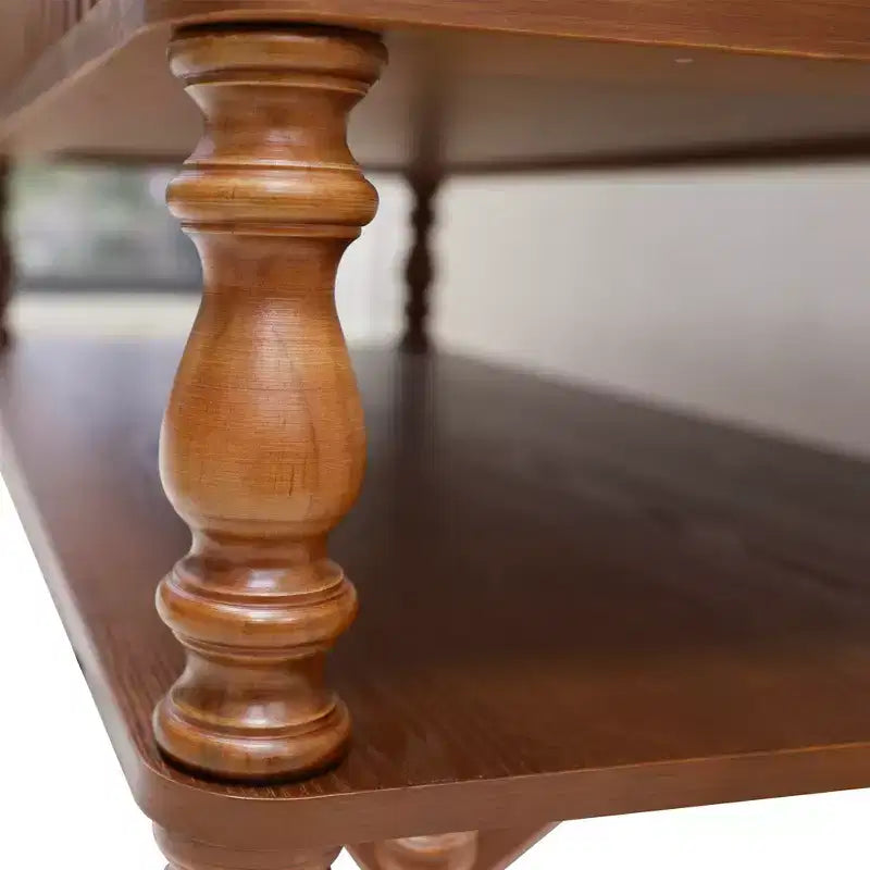 JVNOXK 47.24 Table basse vintage marron à plateau relevable, assemblage sans outils en bois massif avec détails cannelés et pieds romains massifs, bureau classique à plateau relevable