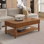 JVNOXK 47.24 Table basse vintage marron à plateau relevable, assemblage sans outils en bois massif avec détails cannelés et pieds romains massifs, bureau classique à plateau relevable
