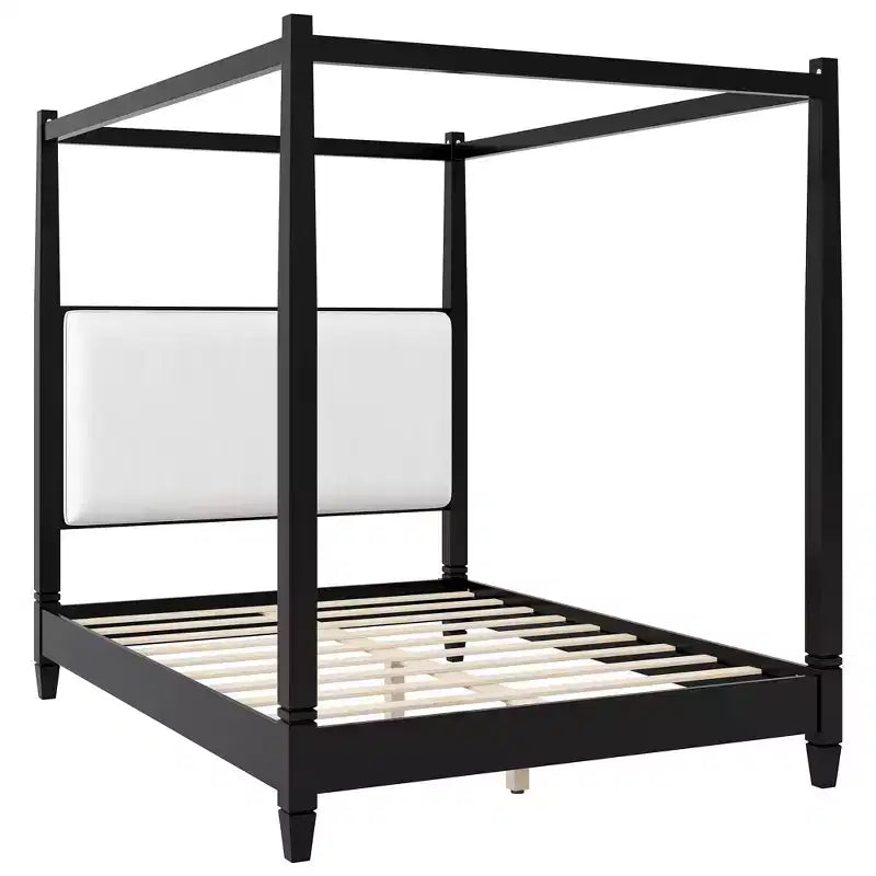 Lit à baldaquin moderne Luxystar avec tête de lit rembourrée pour chambre à coucher