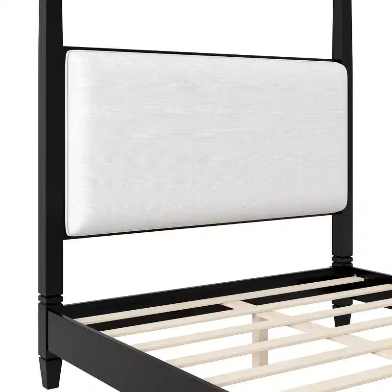 Lit à baldaquin moderne Luxystar avec tête de lit rembourrée pour chambre à coucher