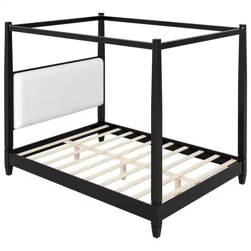 Lit à baldaquin moderne Luxystar avec tête de lit rembourrée pour chambre à coucher