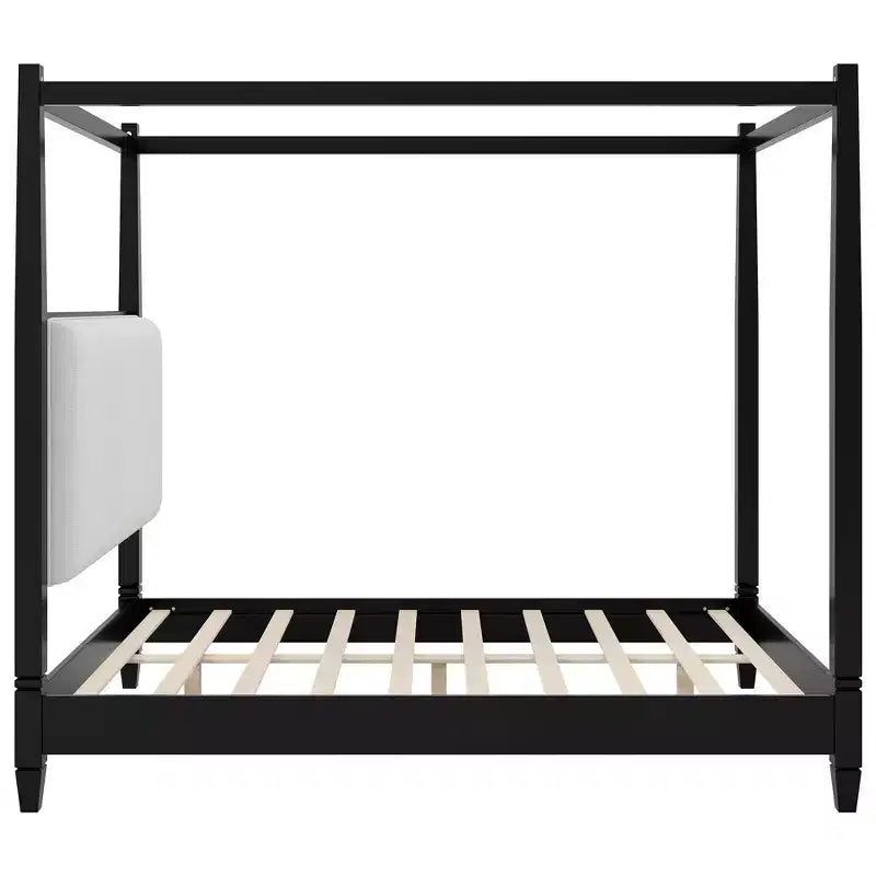 Lit à baldaquin moderne Luxystar avec tête de lit rembourrée pour chambre à coucher