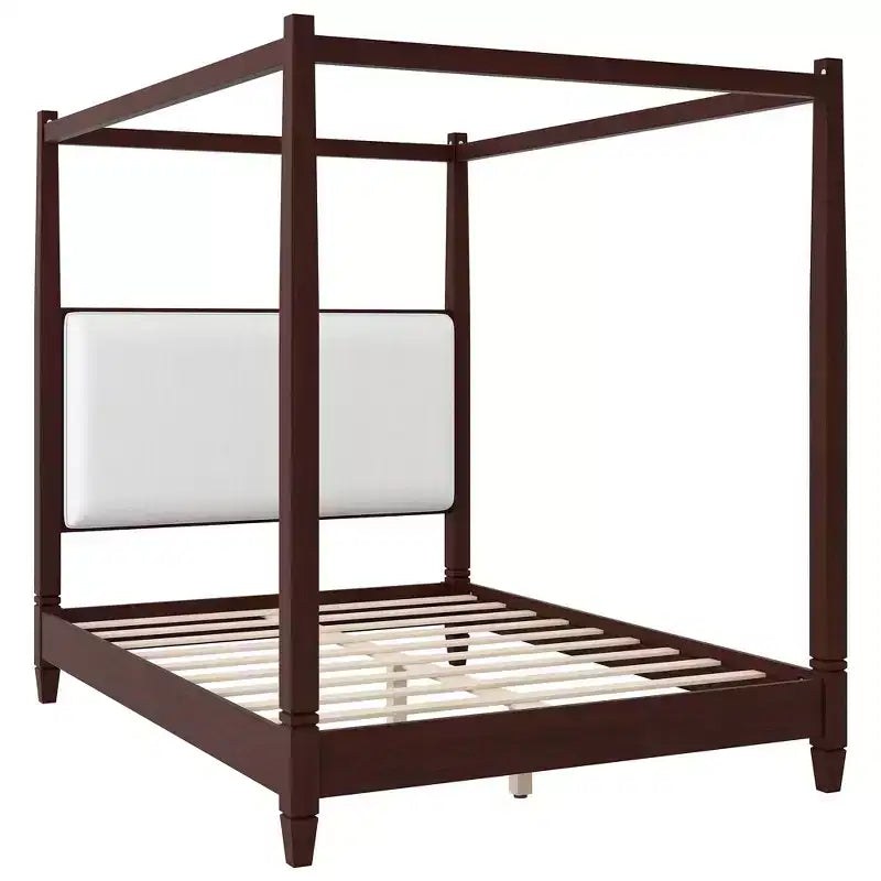 Lit à baldaquin moderne Luxystar avec tête de lit rembourrée pour chambre à coucher