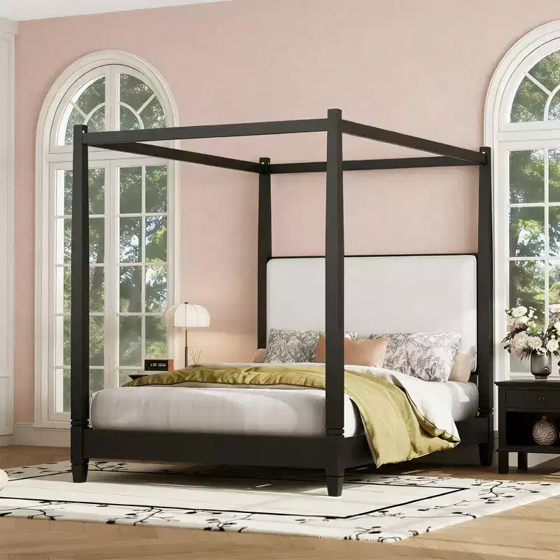 Luxystar Modern Canopy Platform Bed with Upholstery Headboard for Bedroom
