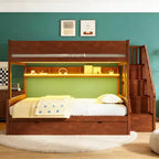 Luxystar Lit superposé Full XL au-dessus de Queen avec lit gigogne, étagères de rangement, escalier et lumière