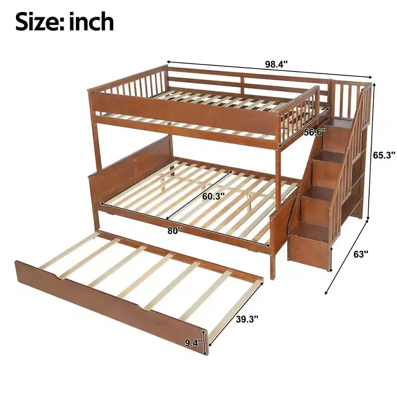 Luxystar Lit superposé Full XL au-dessus de Queen avec lit gigogne, étagères de rangement, escalier et lumière