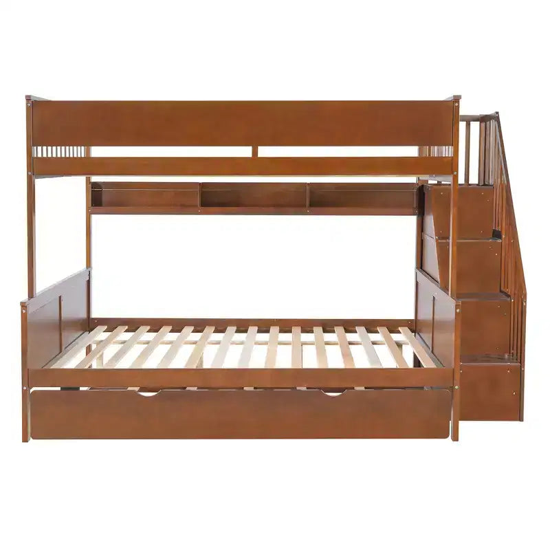 Luxystar Lit superposé Full XL au-dessus de Queen avec lit gigogne, étagères de rangement, escalier et lumière