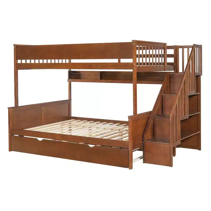 Luxystar Lit superposé Full XL au-dessus de Queen avec lit gigogne, étagères de rangement, escalier et lumière