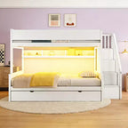 Luxystar Lit superposé Full XL au-dessus de Queen avec lit gigogne, étagères de rangement, escalier et lumière