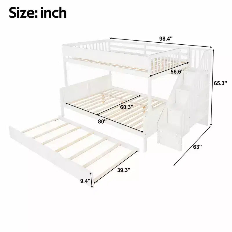 Luxystar Lit superposé Full XL au-dessus de Queen avec lit gigogne, étagères de rangement, escalier et lumière