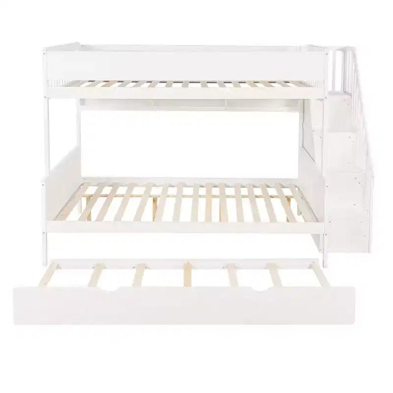 Luxystar Lit superposé Full XL au-dessus de Queen avec lit gigogne, étagères de rangement, escalier et lumière