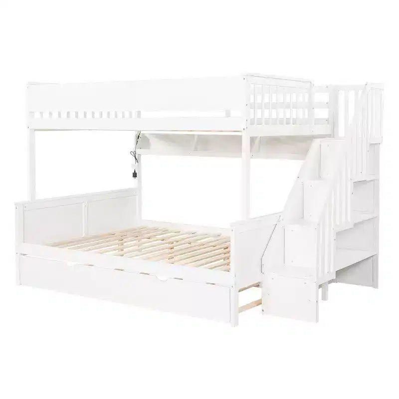 Luxystar Lit superposé Full XL au-dessus de Queen avec lit gigogne, étagères de rangement, escalier et lumière
