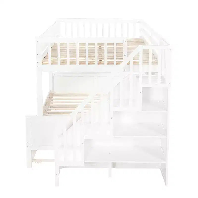 Luxystar Lit superposé Full XL au-dessus de Queen avec lit gigogne, étagères de rangement, escalier et lumière