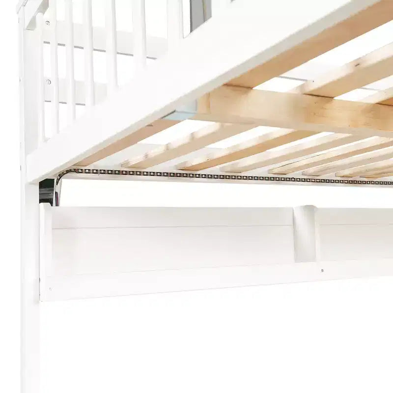 Luxystar Lit superposé Full XL au-dessus de Queen avec lit gigogne, étagères de rangement, escalier et lumière