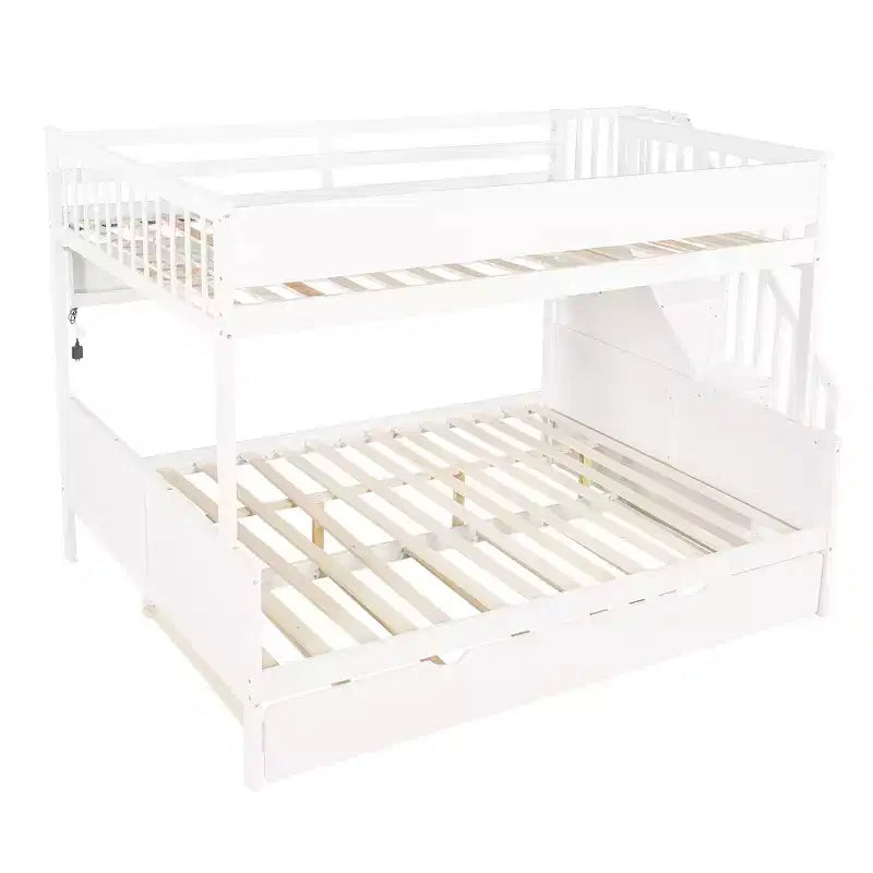 Luxystar Lit superposé Full XL au-dessus de Queen avec lit gigogne, étagères de rangement, escalier et lumière