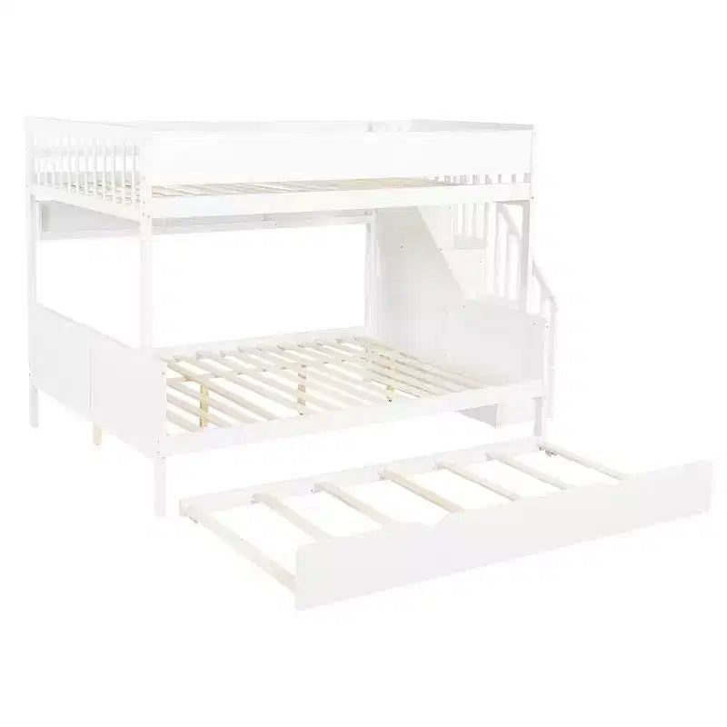 Luxystar Lit superposé Full XL au-dessus de Queen avec lit gigogne, étagères de rangement, escalier et lumière