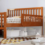 Lit plateforme tout en bois avec barrières de sécurité et 2 tiroirs de rangement, Noyer
