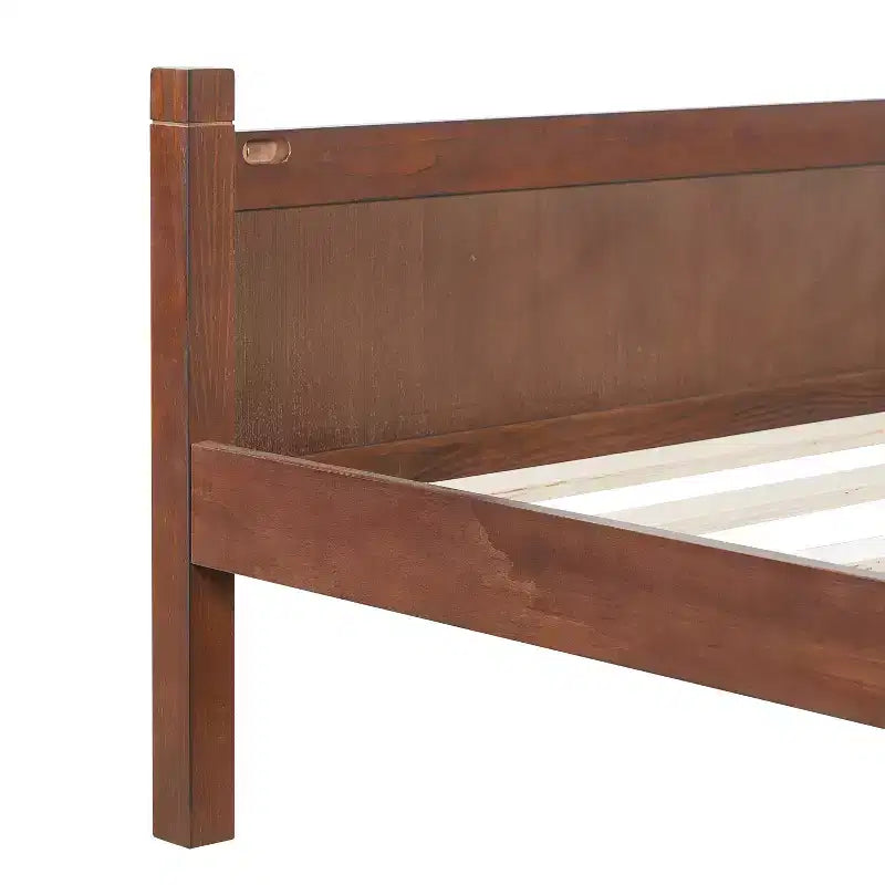 Lit plateforme Queen à panneaux plats avec tête de lit et pied de lit, cadre de lit de style Shaker en grain de bois, noyer foncé