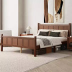 Lit plateforme Queen à panneaux plats avec tête de lit et pied de lit, cadre de lit de style Shaker en grain de bois, noyer foncé