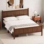 Lit plateforme Queen à panneaux plats avec tête de lit et pied de lit, cadre de lit de style Shaker en grain de bois, noyer foncé
