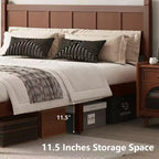 Lit plateforme Queen à panneaux plats avec tête de lit et pied de lit, cadre de lit de style Shaker en grain de bois, noyer foncé