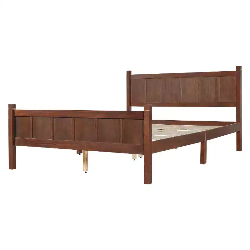 Lit plateforme Queen à panneaux plats avec tête de lit et pied de lit, cadre de lit de style Shaker en grain de bois, noyer foncé