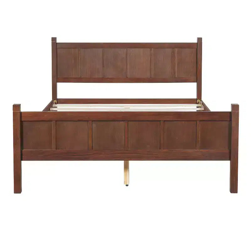 Lit plateforme Queen à panneaux plats avec tête de lit et pied de lit, cadre de lit de style Shaker en grain de bois, noyer foncé