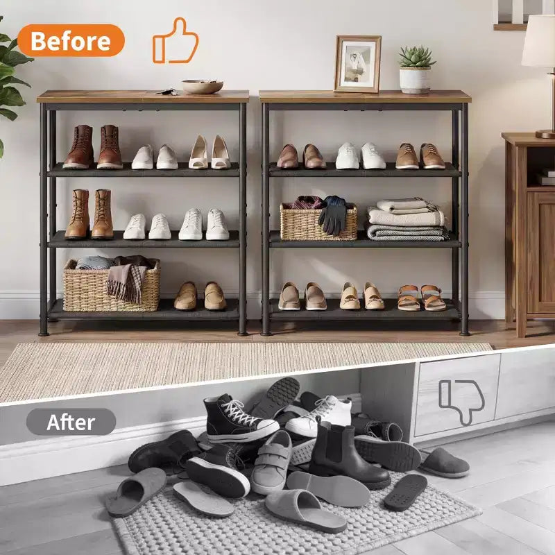 Meuble à Chaussures Étroit à 3 Niveaux  Structure Métallique Robuste et Étagères en Tissu Non-Tissé  Rangement à Chaussures Ajustable pour Entrée, Chambre