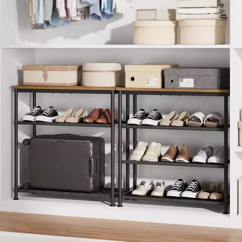 Meuble à Chaussures Étroit à 3 Niveaux  Structure Métallique Robuste et Étagères en Tissu Non-Tissé  Rangement à Chaussures Ajustable pour Entrée, Chambre