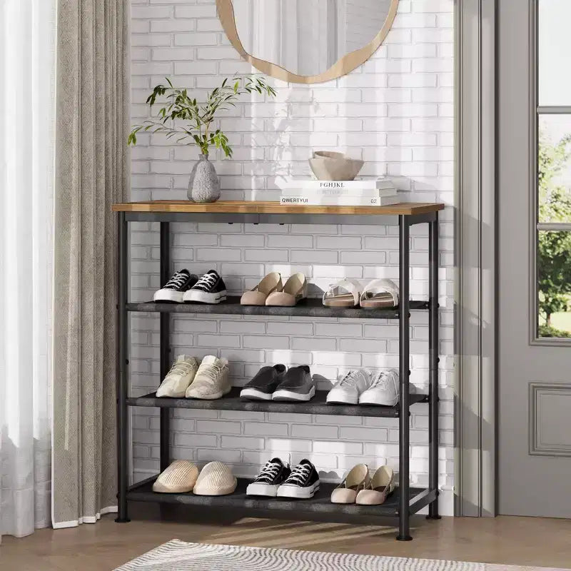 Meuble à Chaussures Étroit à 3 Niveaux  Structure Métallique Robuste et Étagères en Tissu Non-Tissé  Rangement à Chaussures Ajustable pour Entrée, Chambre