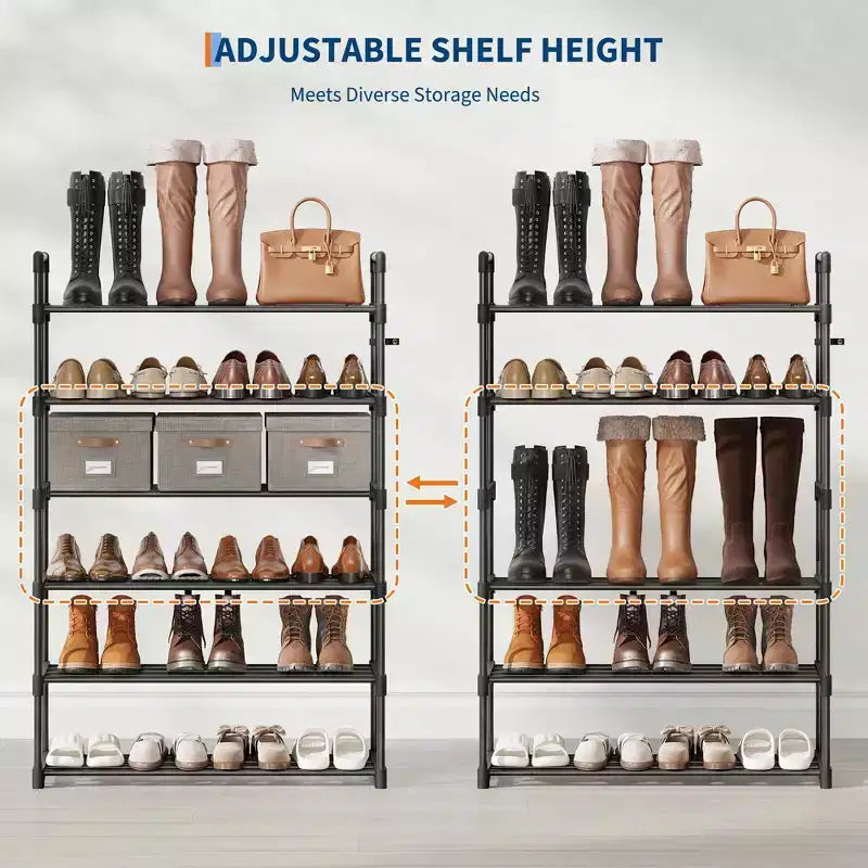 Meuble à Chaussures Étroit à 3 Niveaux  Structure Métallique Robuste et Étagères en Tissu Non-Tissé  Rangement à Chaussures Ajustable pour Entrée, Chambre