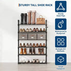 Meuble à Chaussures Étroit à 3 Niveaux  Structure Métallique Robuste et Étagères en Tissu Non-Tissé  Rangement à Chaussures Ajustable pour Entrée, Chambre