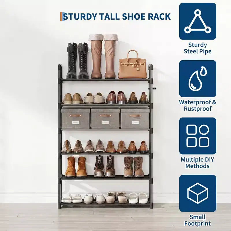 Meuble à Chaussures Étroit à 3 Niveaux  Structure Métallique Robuste et Étagères en Tissu Non-Tissé  Rangement à Chaussures Ajustable pour Entrée, Chambre