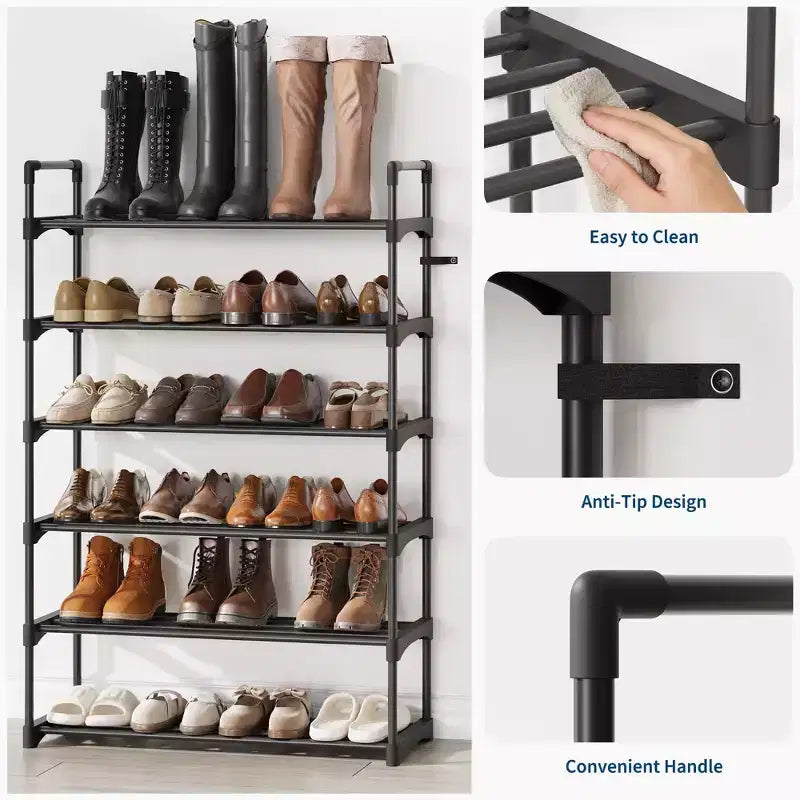 Meuble à Chaussures Étroit à 3 Niveaux  Structure Métallique Robuste et Étagères en Tissu Non-Tissé  Rangement à Chaussures Ajustable pour Entrée, Chambre