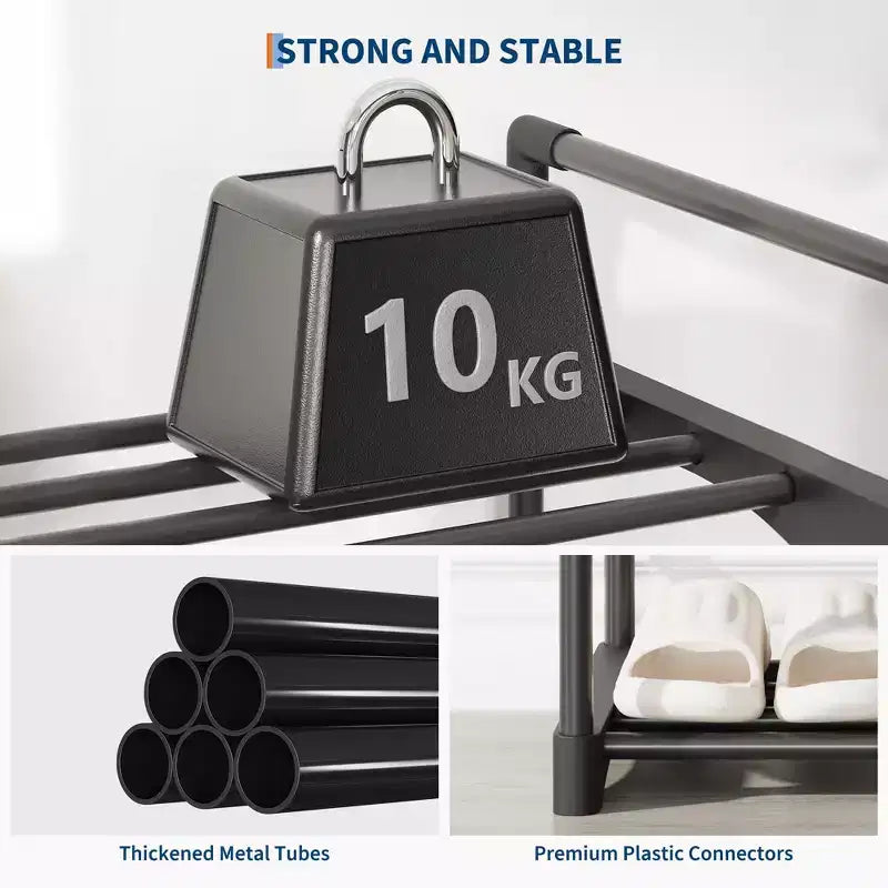 Meuble à Chaussures Étroit à 3 Niveaux  Structure Métallique Robuste et Étagères en Tissu Non-Tissé  Rangement à Chaussures Ajustable pour Entrée, Chambre