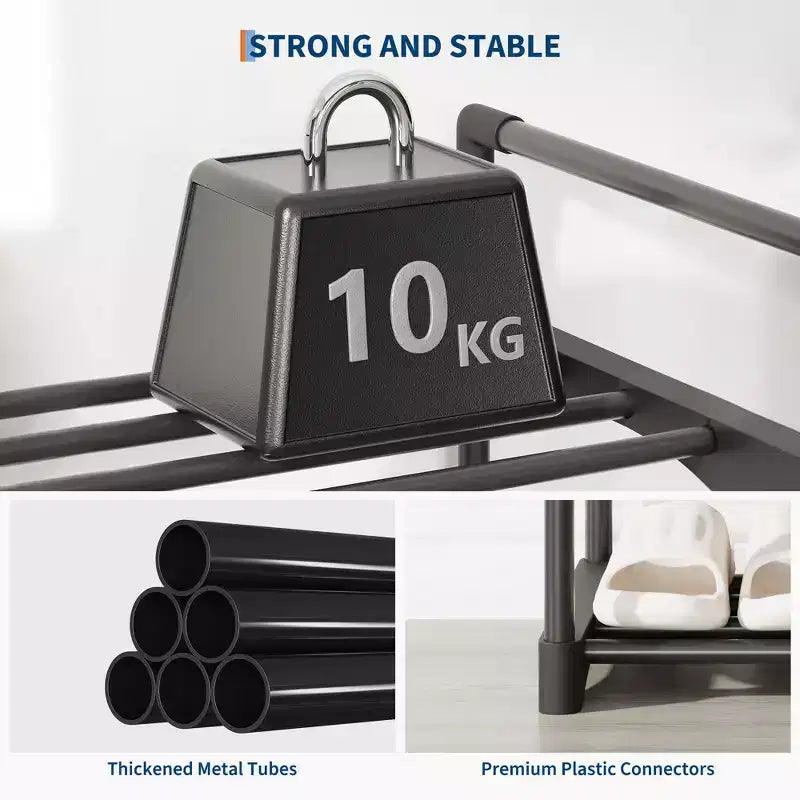 Meuble à Chaussures Étroit à 3 Niveaux  Structure Métallique Robuste et Étagères en Tissu Non-Tissé  Rangement à Chaussures Ajustable pour Entrée, Chambre