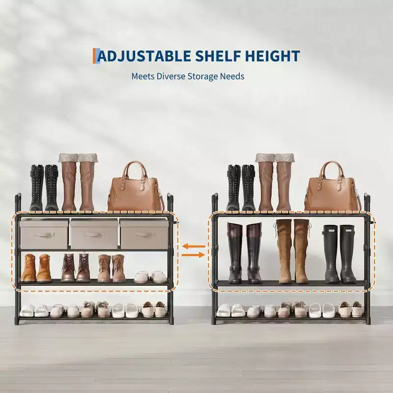 Meuble à Chaussures Étroit à 3 Niveaux  Structure Métallique Robuste et Étagères en Tissu Non-Tissé  Rangement à Chaussures Ajustable pour Entrée, Chambre