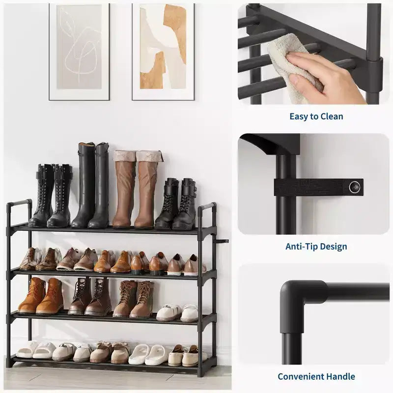 Meuble à Chaussures Étroit à 3 Niveaux  Structure Métallique Robuste et Étagères en Tissu Non-Tissé  Rangement à Chaussures Ajustable pour Entrée, Chambre