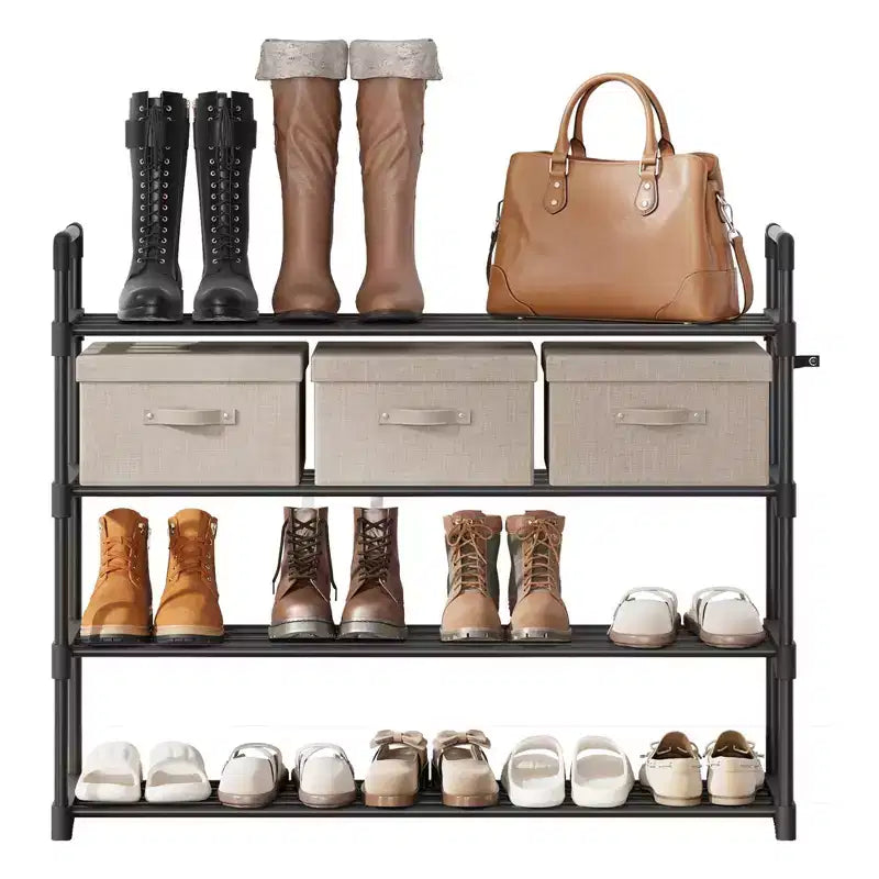 Meuble à Chaussures Étroit à 3 Niveaux  Structure Métallique Robuste et Étagères en Tissu Non-Tissé  Rangement à Chaussures Ajustable pour Entrée, Chambre