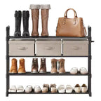 Meuble à Chaussures Étroit à 3 Niveaux  Structure Métallique Robuste et Étagères en Tissu Non-Tissé  Rangement à Chaussures Ajustable pour Entrée, Chambre