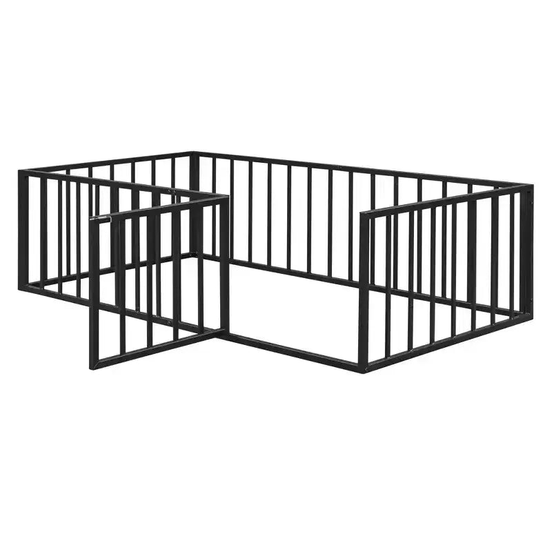 Cadre de lit en métal MAYEERTY avec clôture et porte ouvrante, espace de jeu et de sommeil pour enfants